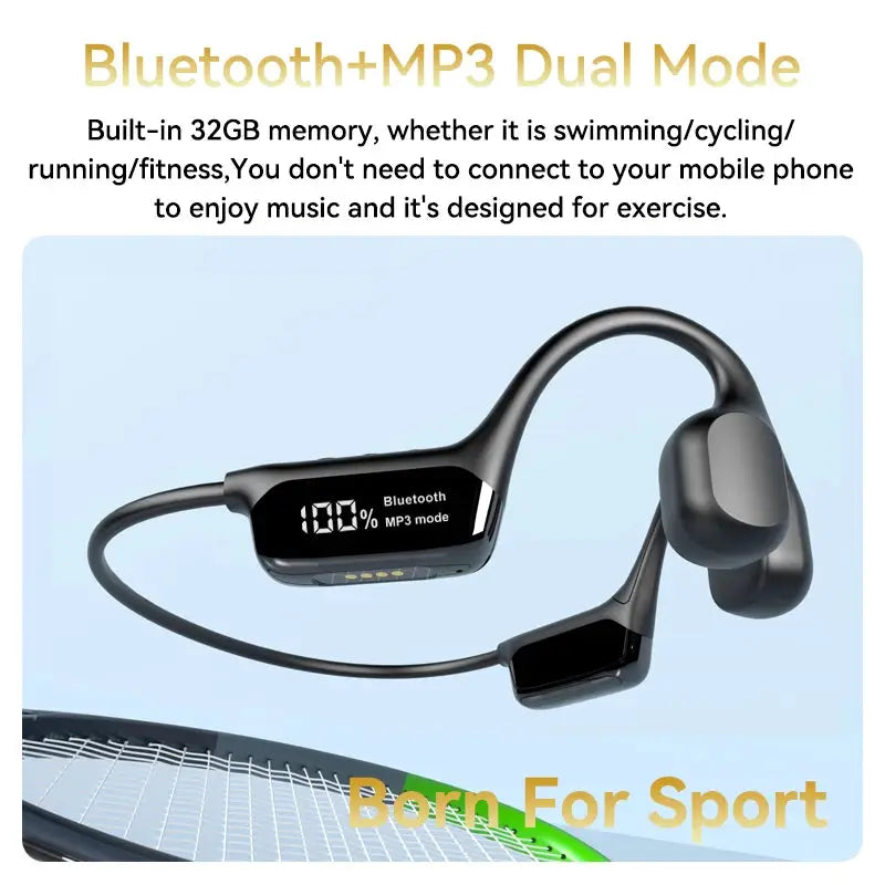 Bone Conduction Earphones IPX8 Waterproof Headset Bluetooth 5.4 Wireless 32GB Storage HiFi Stereo For Swimming