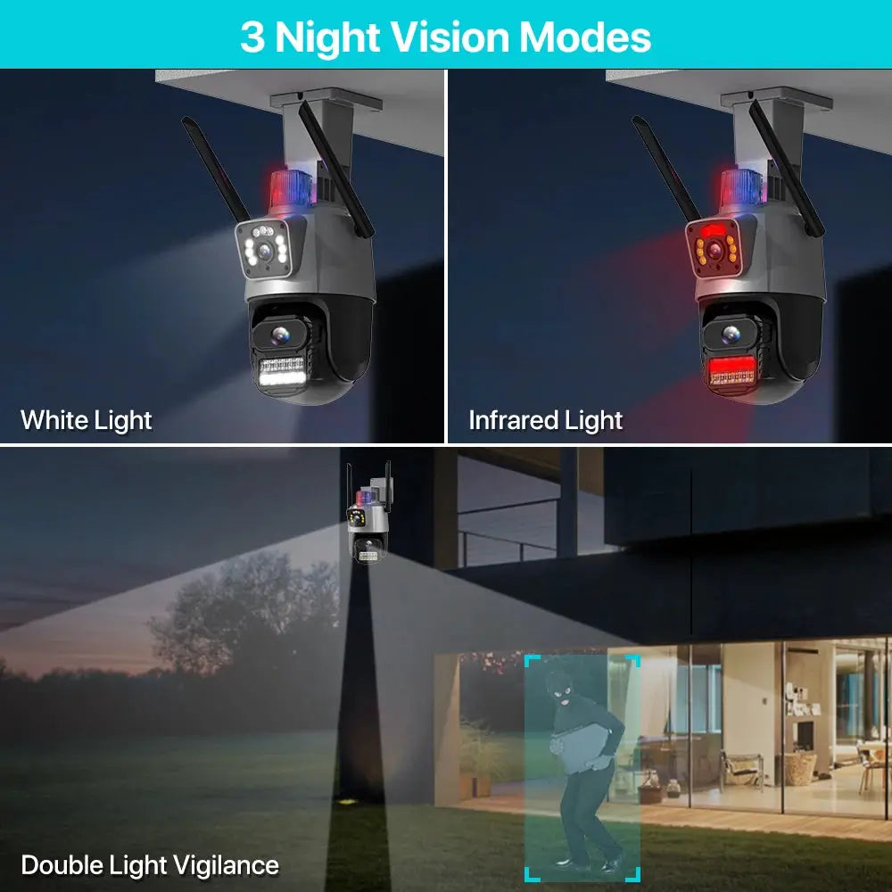 Outdoor WiFi PTZ Camera 4K 8MP with dual lenses, AI auto-tracking, police light by Simples Market