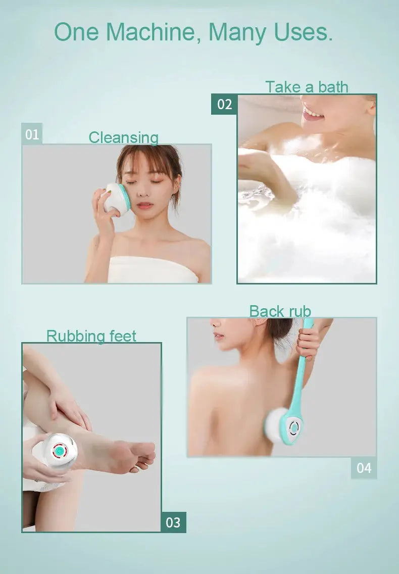 Simples Market 5 in 1 electric shower cleaning brush set with turquoise long-handle silicone head