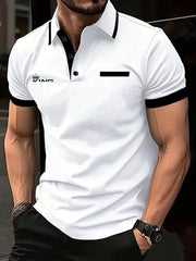 Mens Polo Shirt For Summer Golf Casual Short Sleeve Color Block Patchwork Lapel Regular Fit