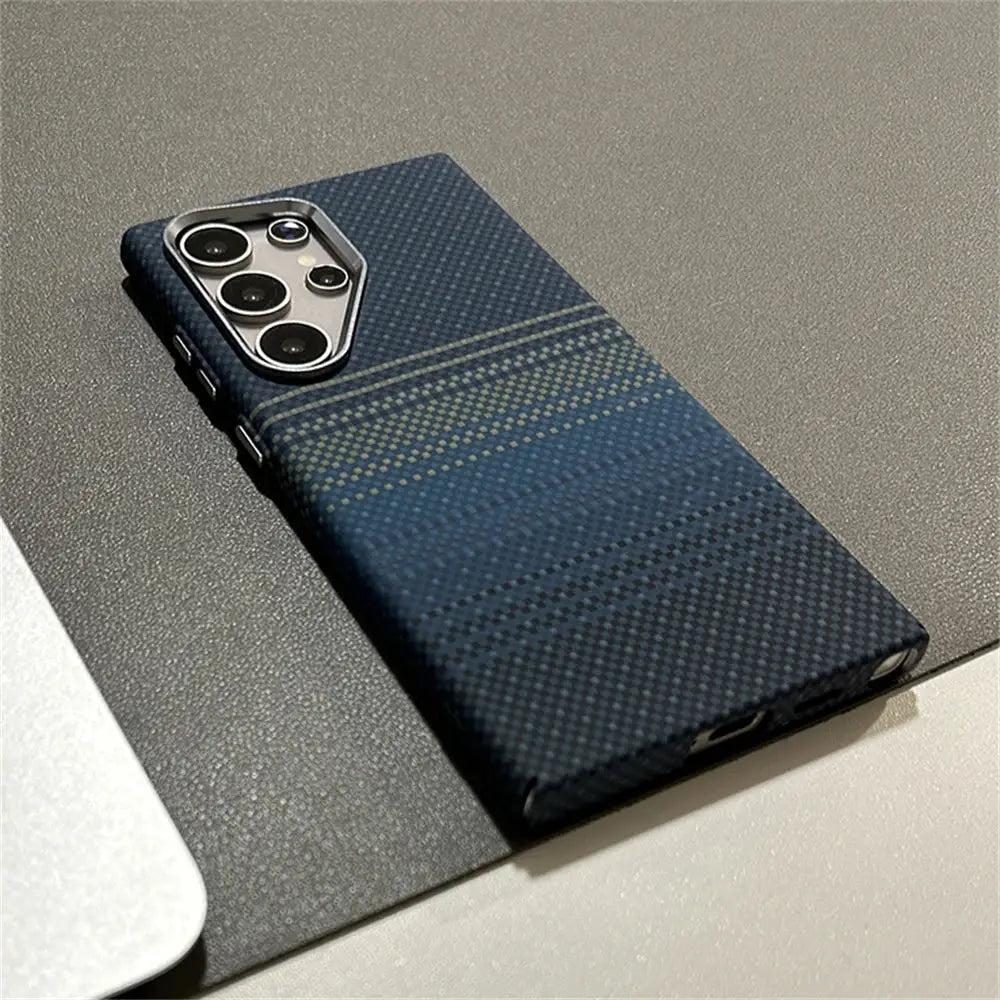 Simples Market Magsafe Kevlar carbon fiber phone case for Samsung Galaxy S26/S25 Ultra/S24 Plus, blue pattern