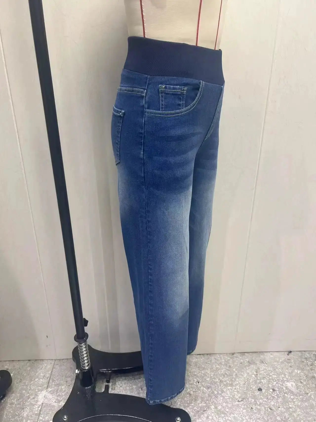 Y2K Baggy Jeans For Women Ribbed High Waist Loose Straight Leg Denim