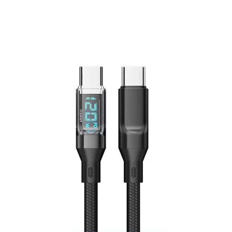 OOZCC LCD Watt Display USB-C to Lightning cable for iPhone 14 Pro, 120W max, braided black, Simples Market