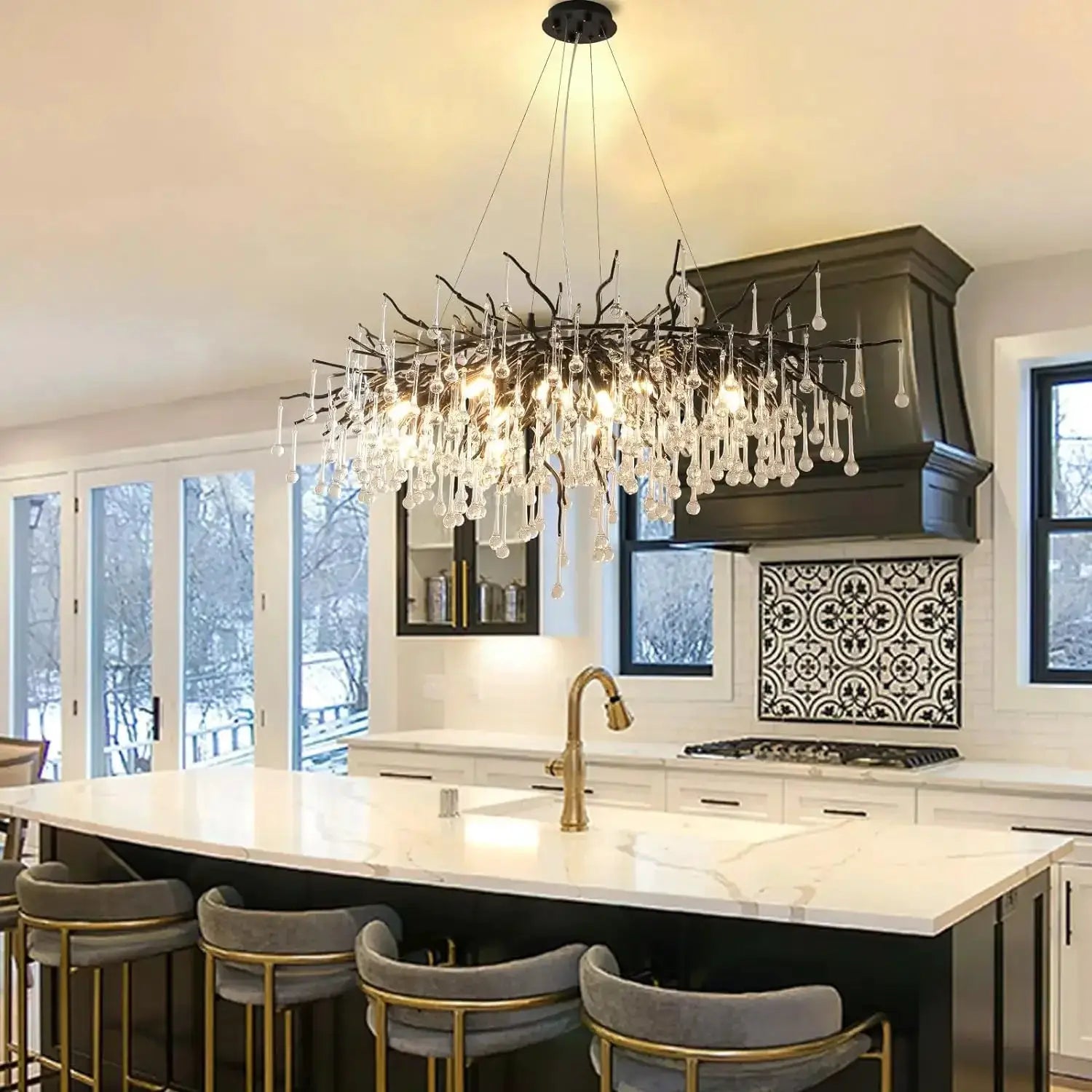 Royal Nordic crystal chandelier in gold chrome with hanging water-drop crystals for living room decor