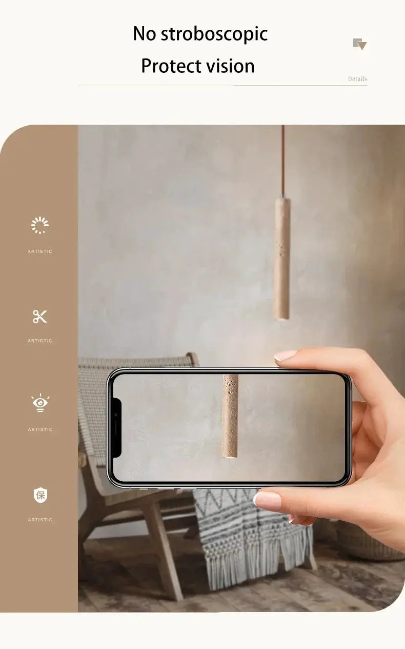 LED pendant lamp long wood tube ceiling light in Japanese style, Simples Market
