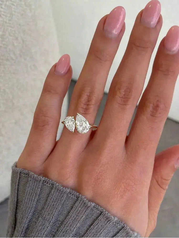 925 Sterling Silver Water Drop Interwoven Ring With Clear Pearl CZ For Women Gift Wedding Fine Jewelry