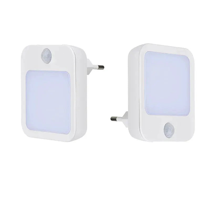 Night light motion-sensor LED plug-in lamps (2-pack), white, by Simples Market, EU/US plug.