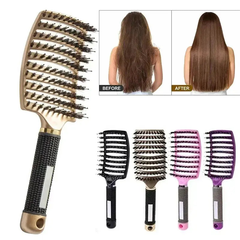 Hair Brush With Scalp Massage Comb Boar Bristle Nylon Detangling For Wet Curly Hair Women Hairdressing Styling Tool