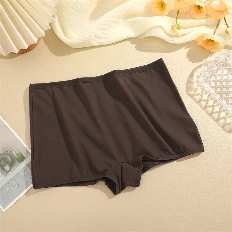 Women's seamless cotton boxer briefs in dark brown, solid color underwear