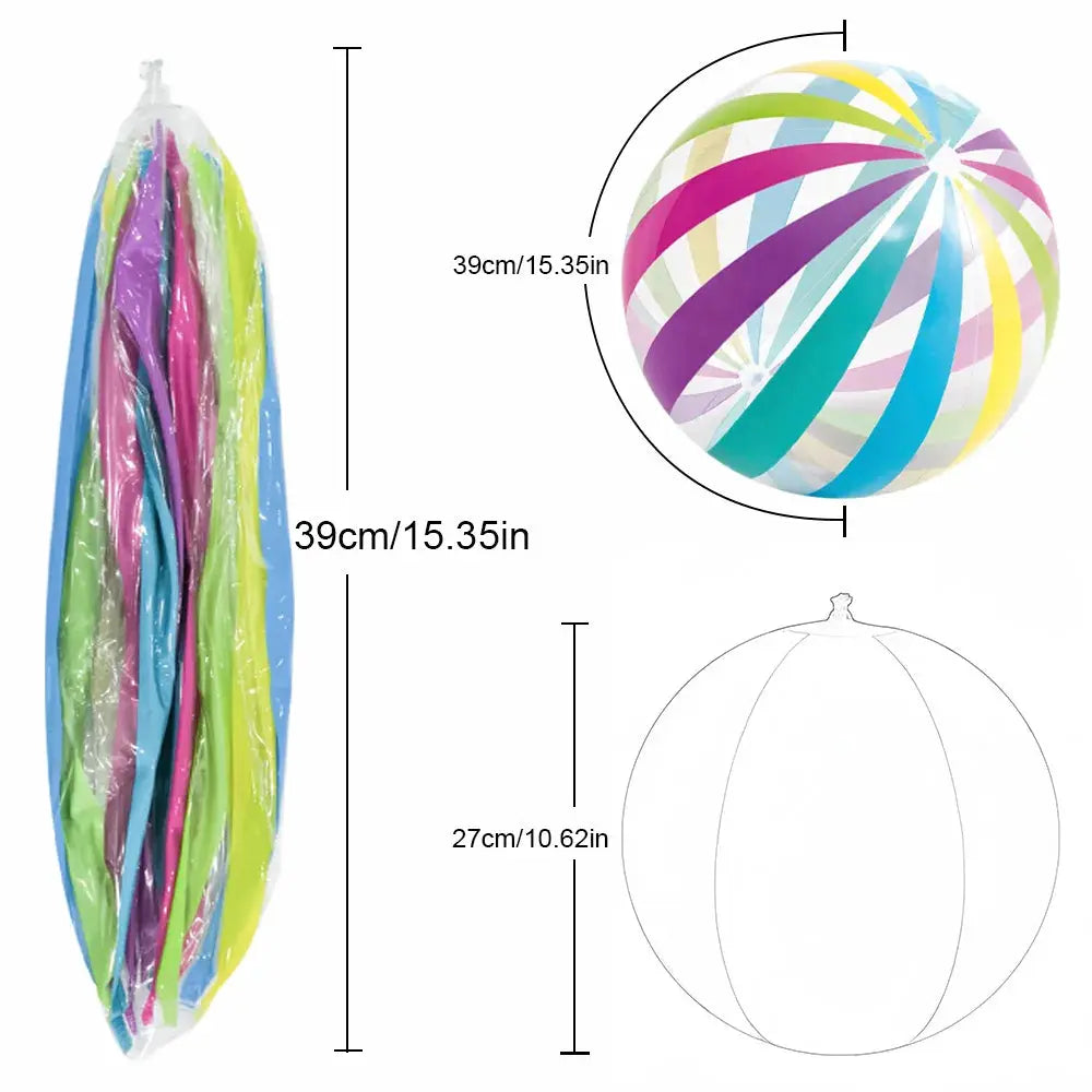 15.35 Inch Colorful Striped Transparent Inflatable Beach Ball For Beach Pool Party Games