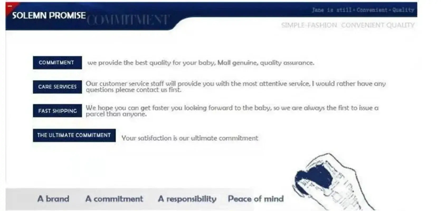 Simples Market cycling shorts promotional page with blue commitment badges, care services, fast shipping, and a hand-drawn sketch