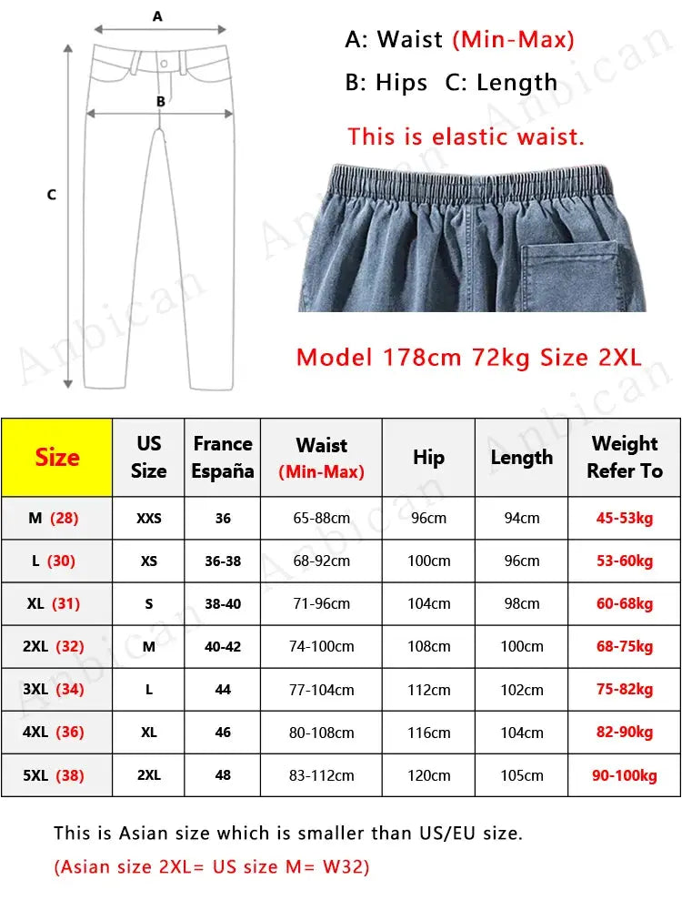 Simples Market men's cargo denim jogger pants with elastic waist in black-blue, baggy harem style (2XL shown)