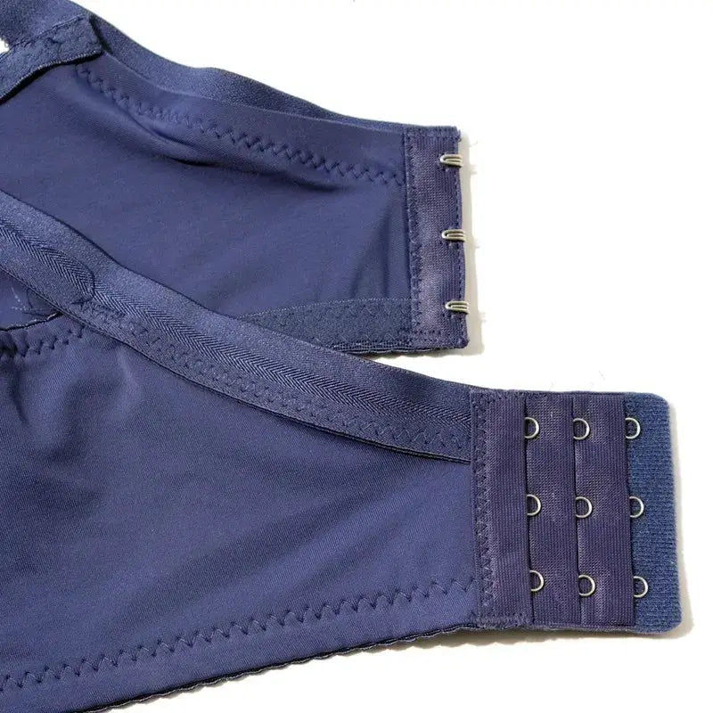 BEAUWEAR plus-size underwire bra in navy blue with back three-row hook closure.