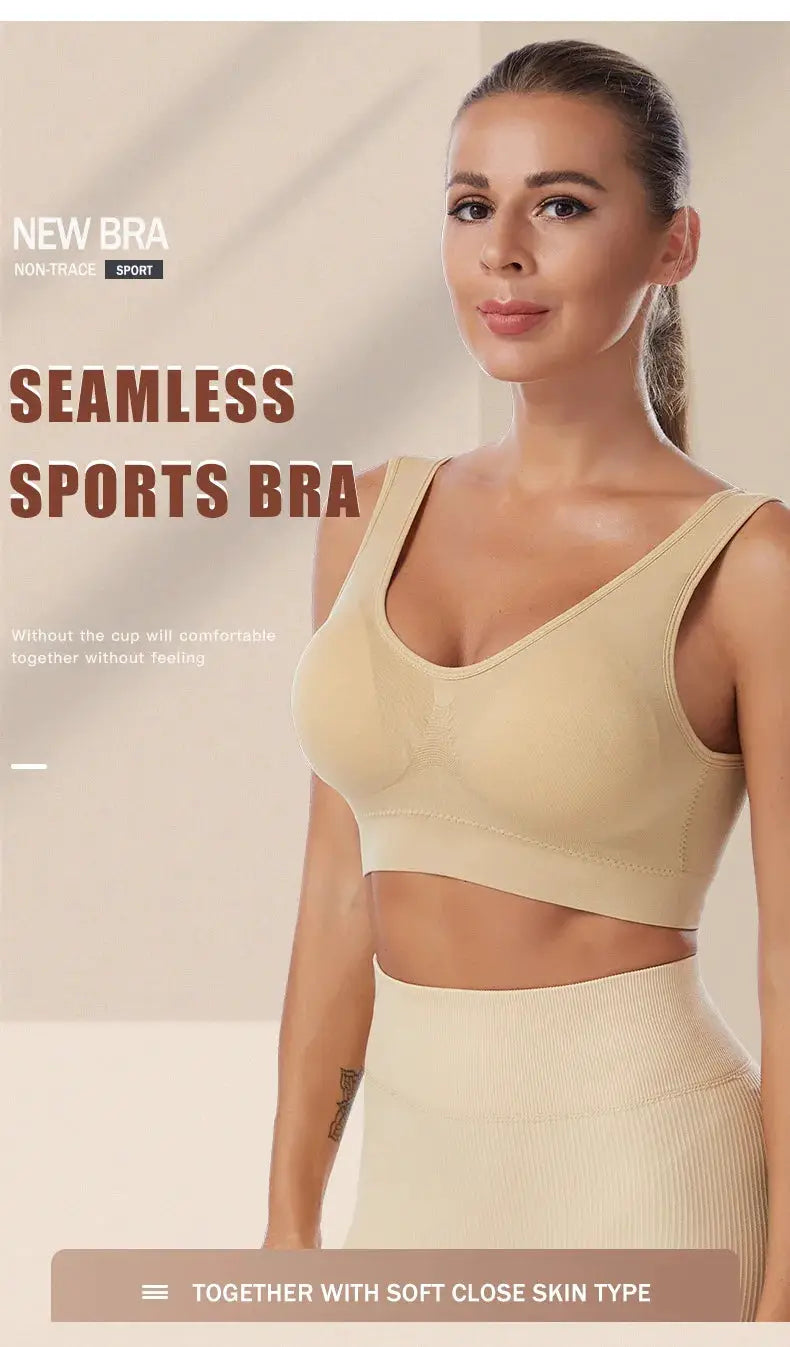 Seamless wireless sports bra S-7XL for plus-size in nude beige