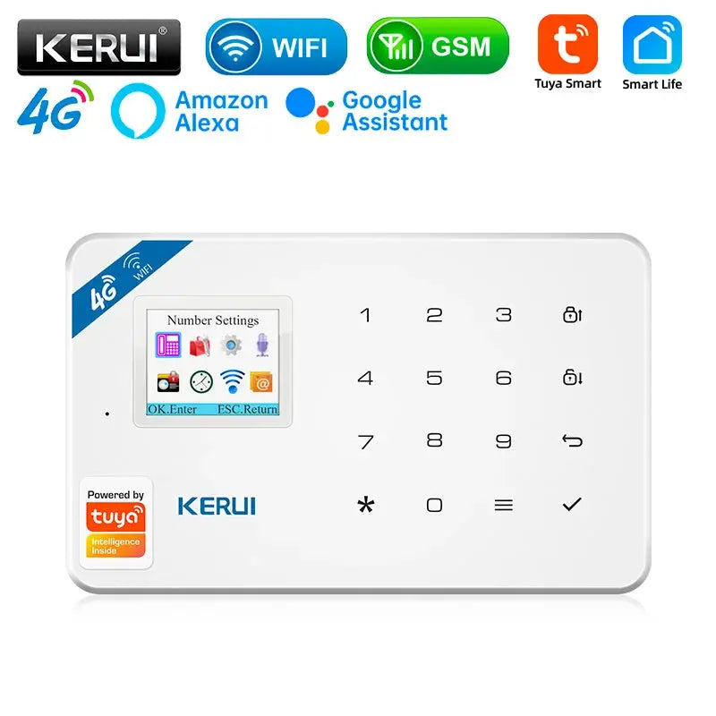 KERUI W184 4G WiFi GSM alarm system unit white with Tuya Smart APP control, motion sensor, Alexa/Google compatible