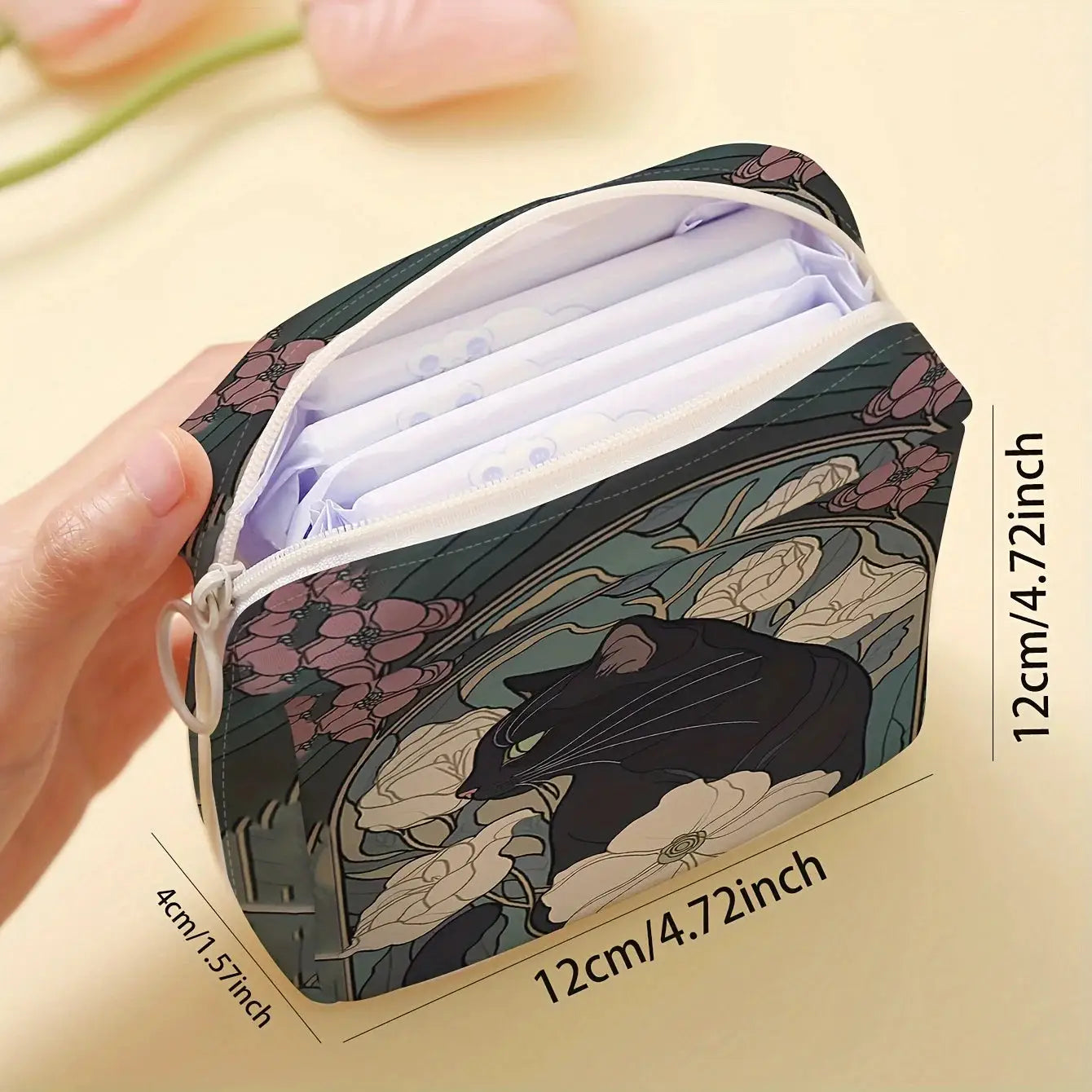 PurrPattern Cat Pattern Sanitary Napkin Storage Bag Lightweight Portable Travel Friendly Case