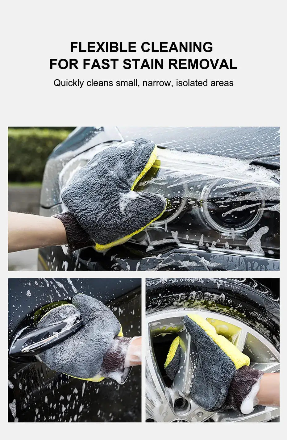 SEAMETAL microfiber car washing glove, double-faced gray coral fleece with yellow scrubbing side