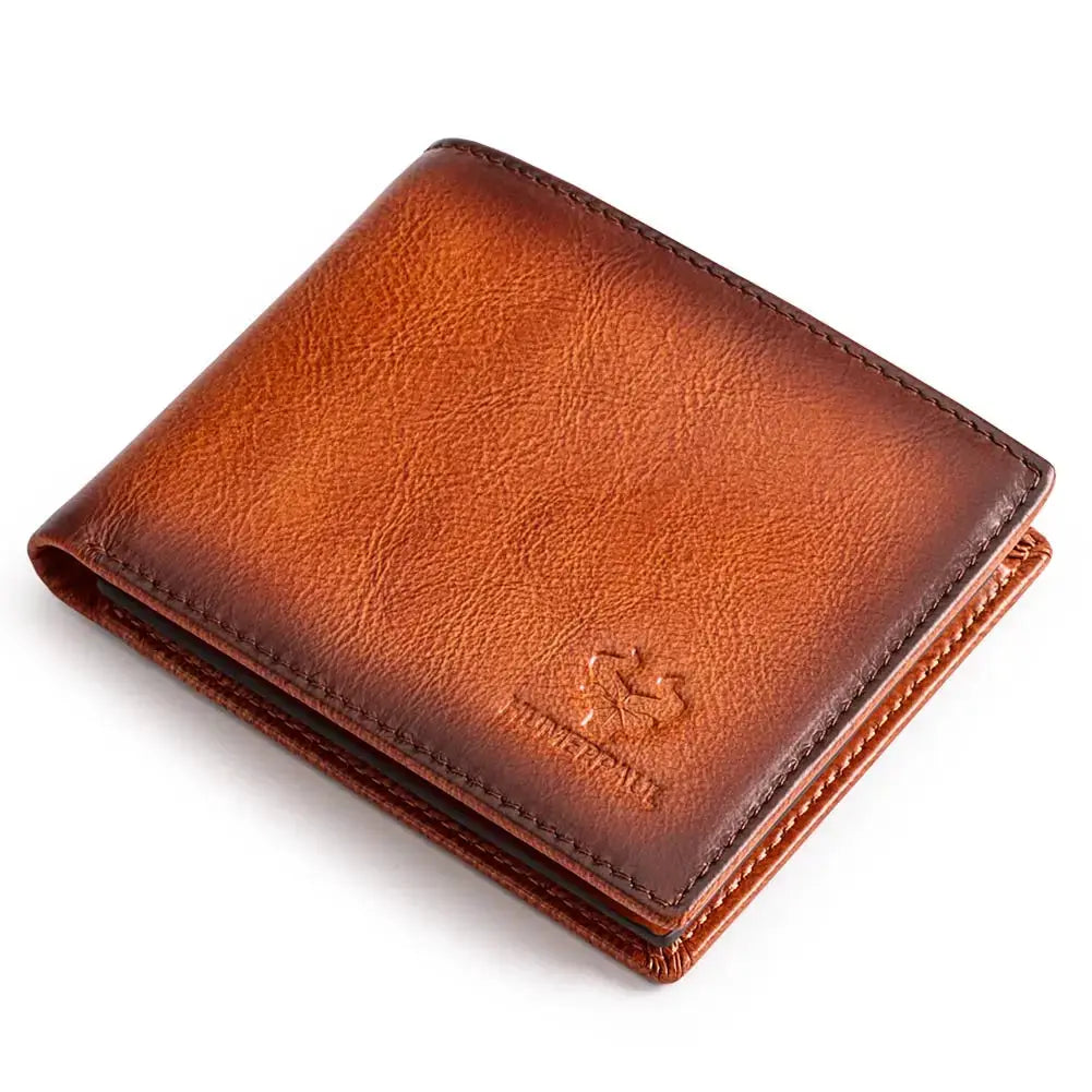 KAVIS handmade men's wallet in genuine brown leather with RFID card holder