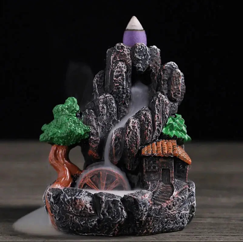 Resin Cascade Backflow Incense Burner With Mountain Waterfall Design For Home Decor And Meditation Gift