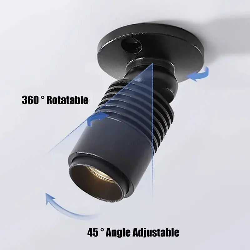 3W mini black spotlight, surface-mounted display cabinet light, 360° rotatable and 45° adjustable