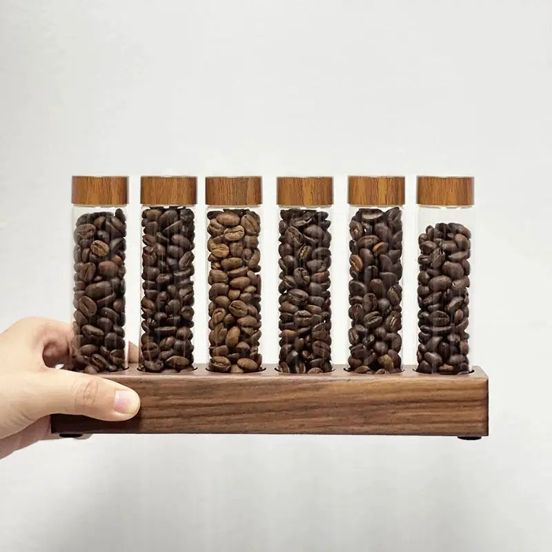Coffeware Elegant Glass Coffee Beans Storage Tube Display Rack Set For Single Dose Espresso Accessory And Barista Tool