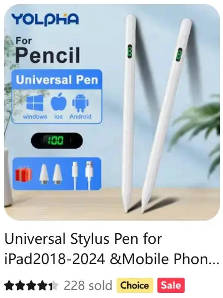YOLPHA universal stylus pen set; two white pens for iPad, iPhone, Android and Windows touch screens