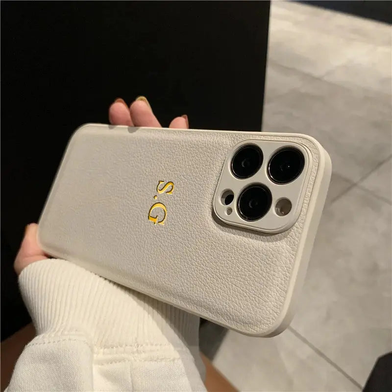 LuxCase Personalized Leather iPhone Case For 11 Through 17 Pro Max Plus 17 Air With Custom Initials And Name Engraving