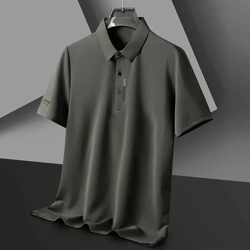 Ice silk polo shirt by Simples Market, dark olive short-sleeve casual golf top