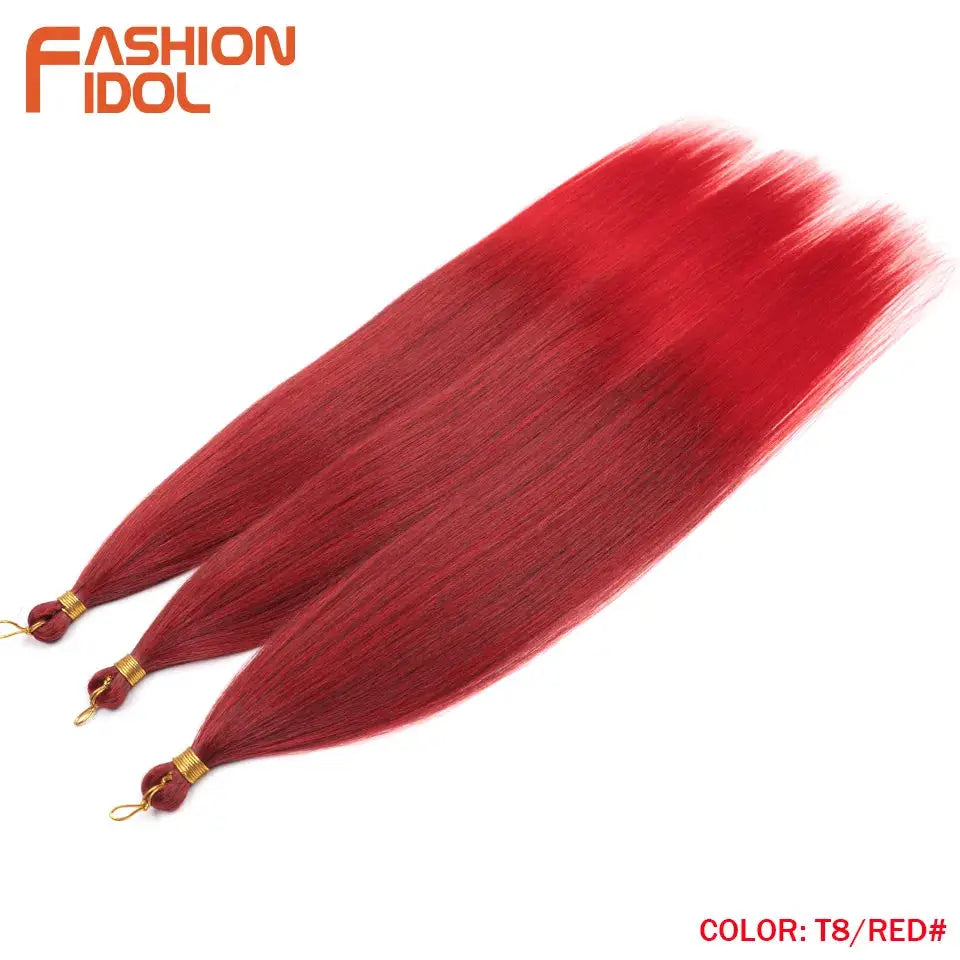 Three 28-inch Ariel straight pony crochet braids hair extensions, red ombre synthetic bundles by Fashion Idol
