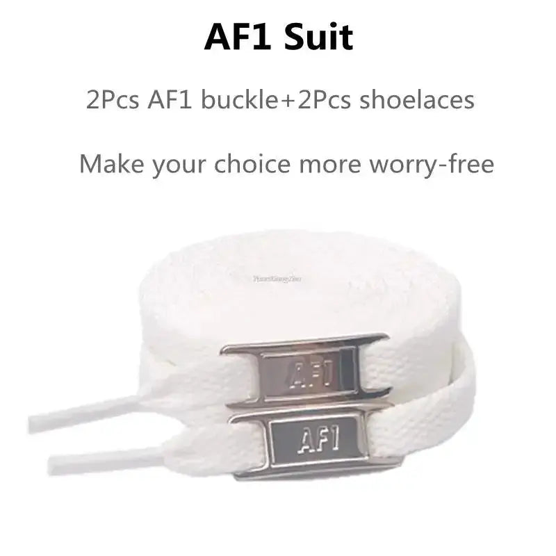 AF1 shoelace set: 2 metal buckles and 2 white flat laces for Air Force One sneakers