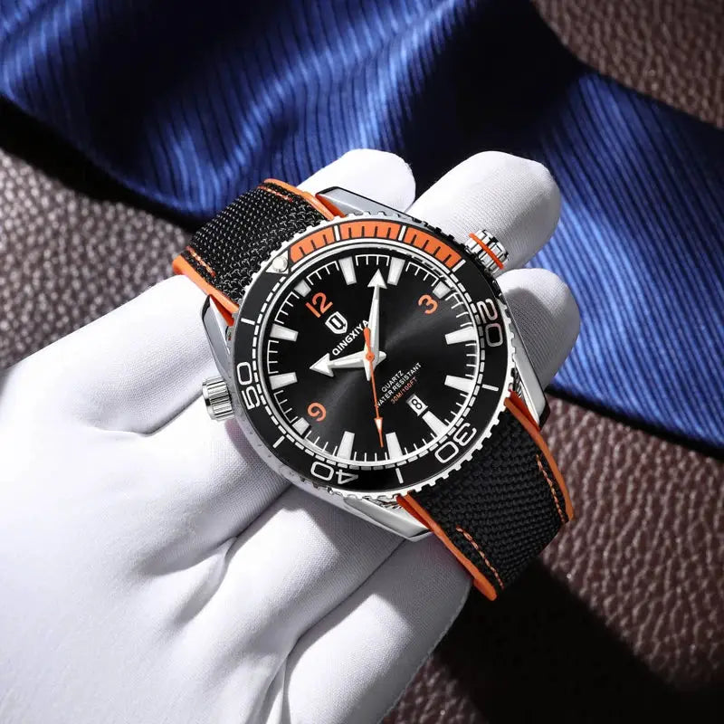 Qingxiya Men Quartz Sport Watch With Silicone Strap Luminous Dial Calendar Waterproof