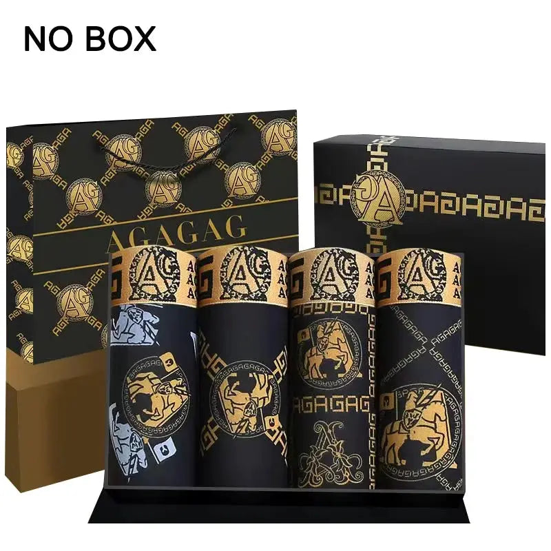Men's boxer shorts 4-piece set in black with gold AGAGAG pattern, Simples Market