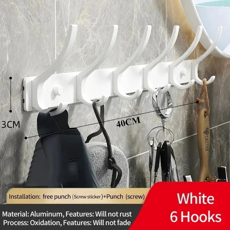 Black White Folding Robe Hooks Aluminum Wall Rack for Bathroom