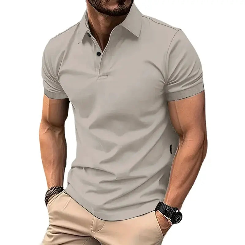 Summer Mens Solid Color Polo Shirt Short Sleeve Lapel Button T Shirt Lightweight Casual Streetwear For Jogging Top