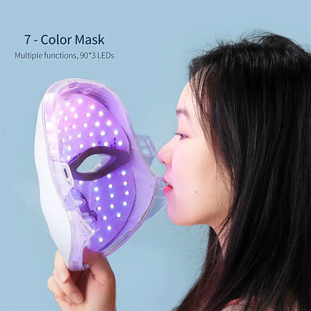 Led Facial And Neck Mask With Seven Color Light Therapy For Skin Care