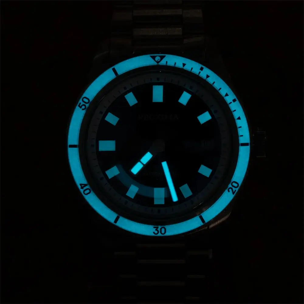 Proxima PX1721 men's automatic watch with aventurine dial, 39mm stainless steel case, blue luminous bezel.