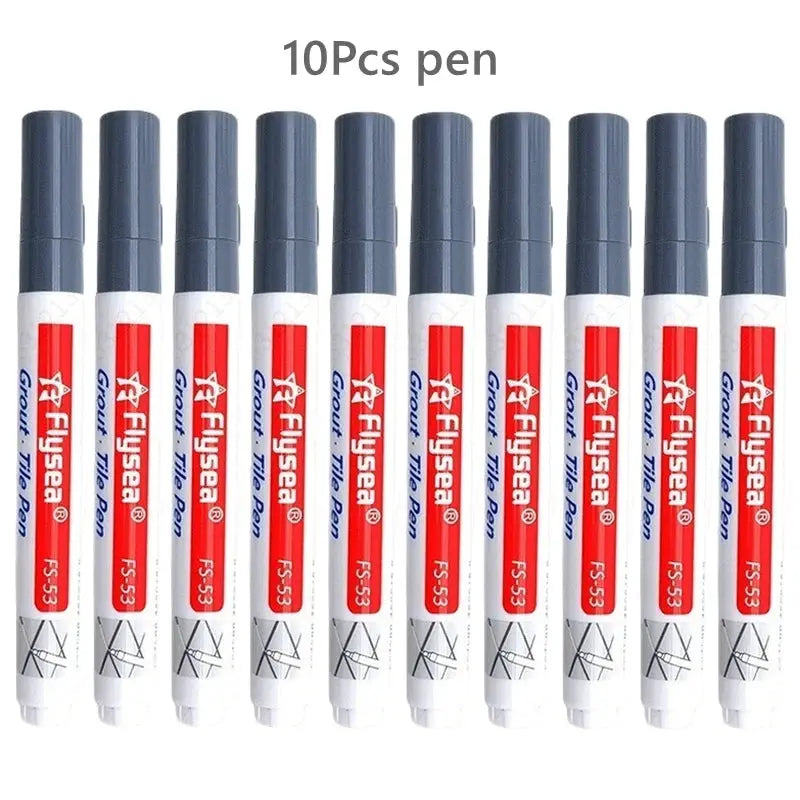 10-pack grout pens for tile seams; white bodies with dark caps, waterproof marker set