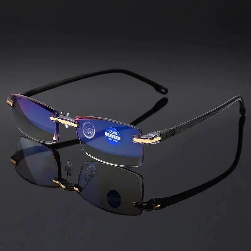 Klassnum 2025 Rimless Reading Glasses for Men and Women Ultralight Retro Square Eyewear Anti Blue Light