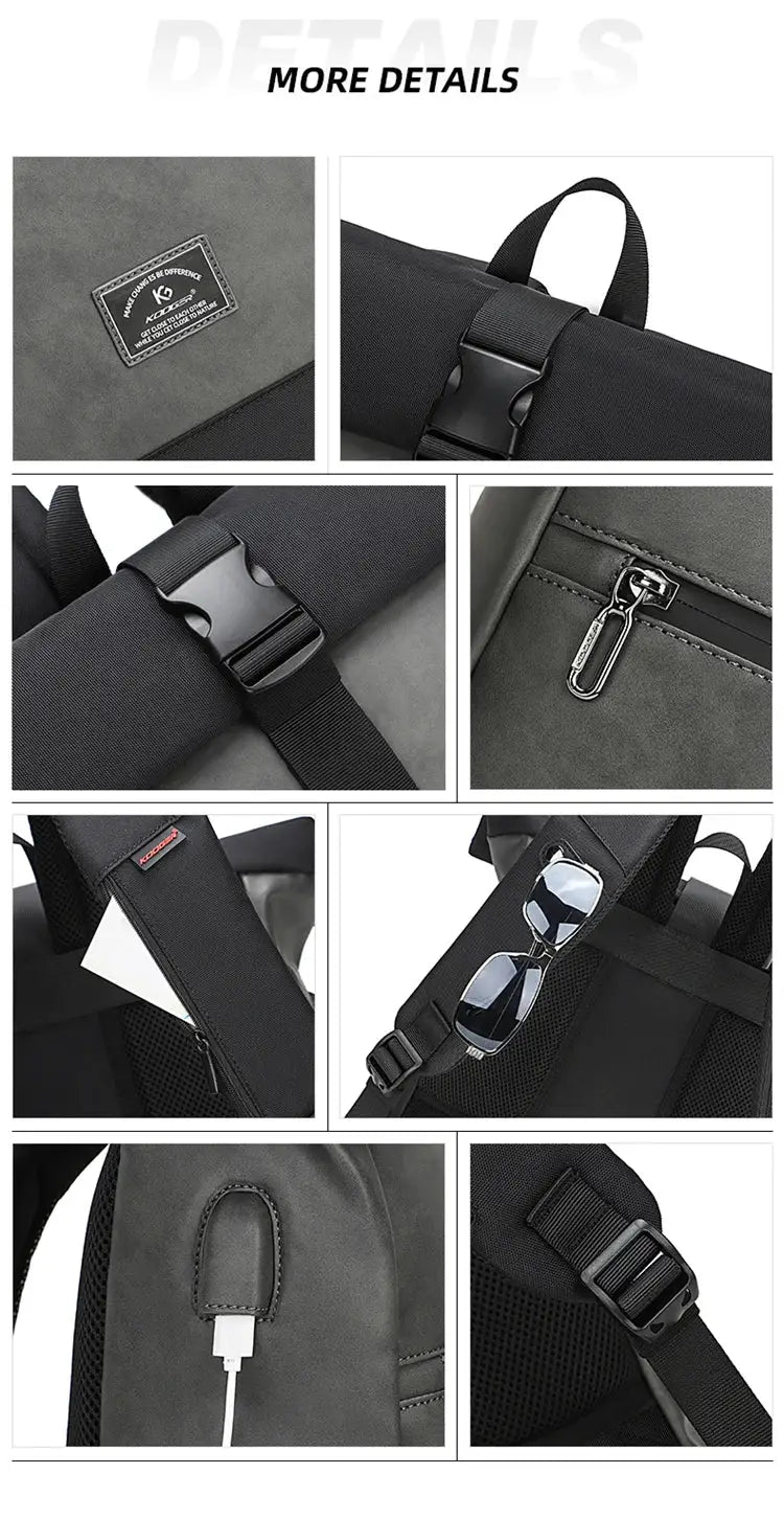 Waterproof USB roll-top backpack by Simples Market, PU leather, black