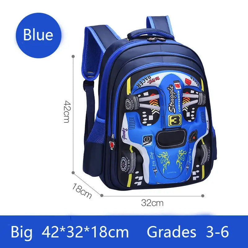 3D car backpack for kids, blue, waterproof lightweight school bag, 42x32x18 cm