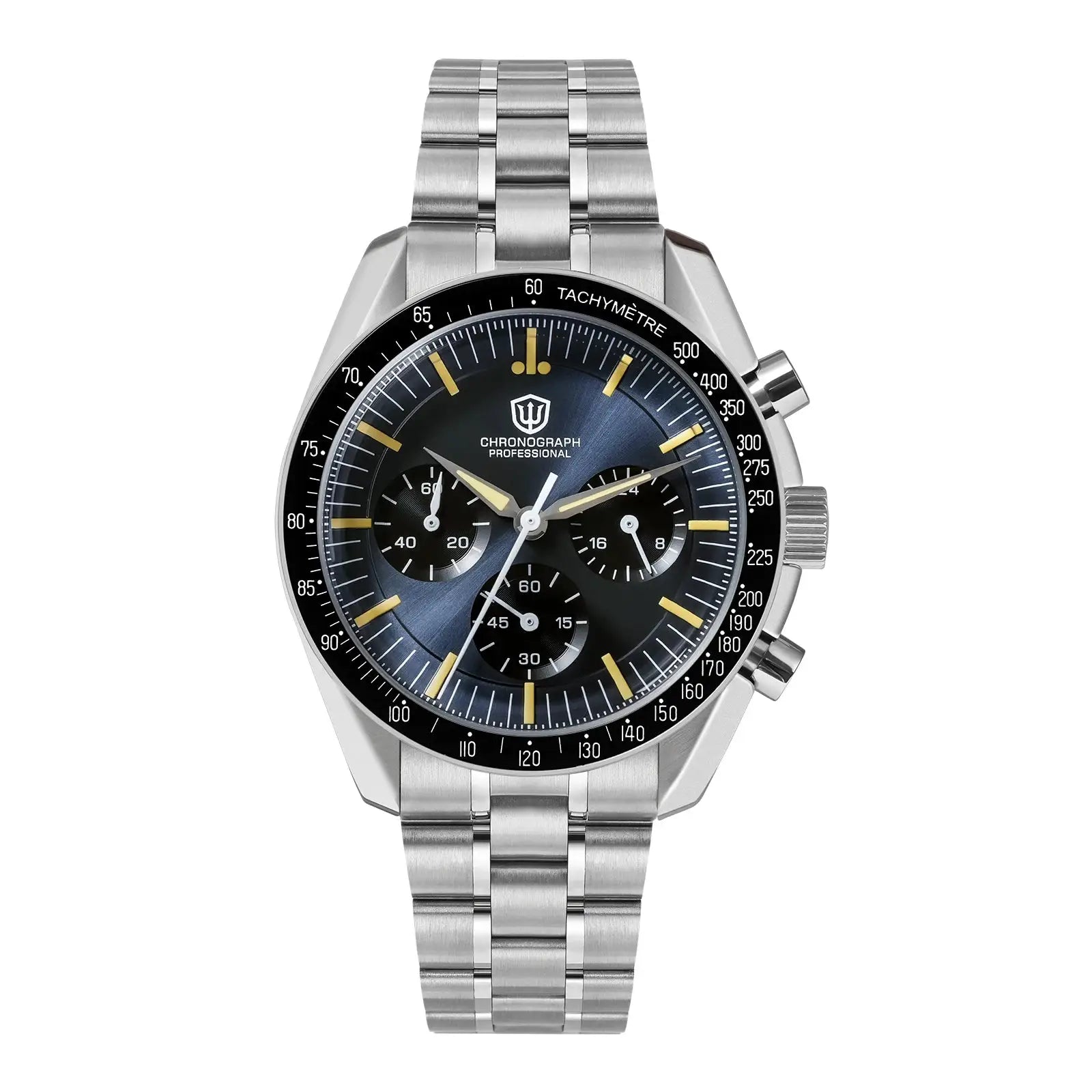 Watchdives WD1863 39mm stainless steel chronograph with blue dial, sapphire crystal, tachymeter bezel