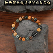 Natural Stone Tiger Eye Picture Jasper Round Beads 12 Constellations Unisex Bracelet