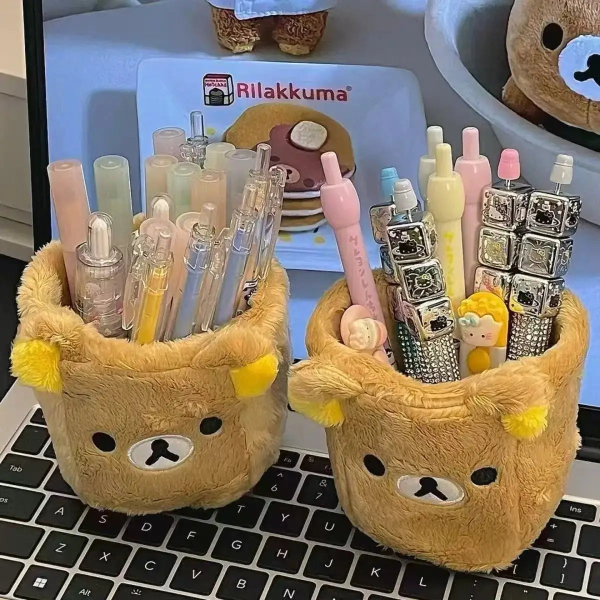 KawaiiDesk Plush Pencil Holder And Cosmetics Container Multifunctional Desk Organizer For Kids And Office
