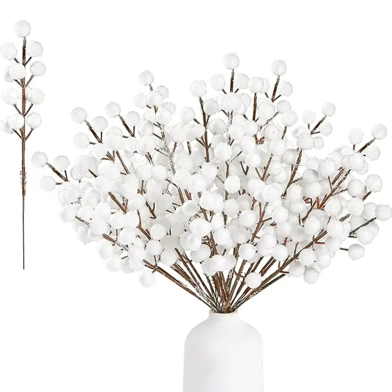 Simples Market 26/20cm artificial Christmas berry branches with white pom-pom berries in a white vase