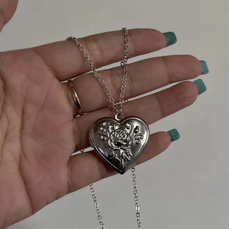 Romantic Heart Locket Pendant Openable Stainless Steel Photo Frame Necklace For Women Men Keepsake Gift