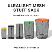 HODR mesh stuff sacks set of five lightweight storage bags with colored drawstrings for camping and laundry