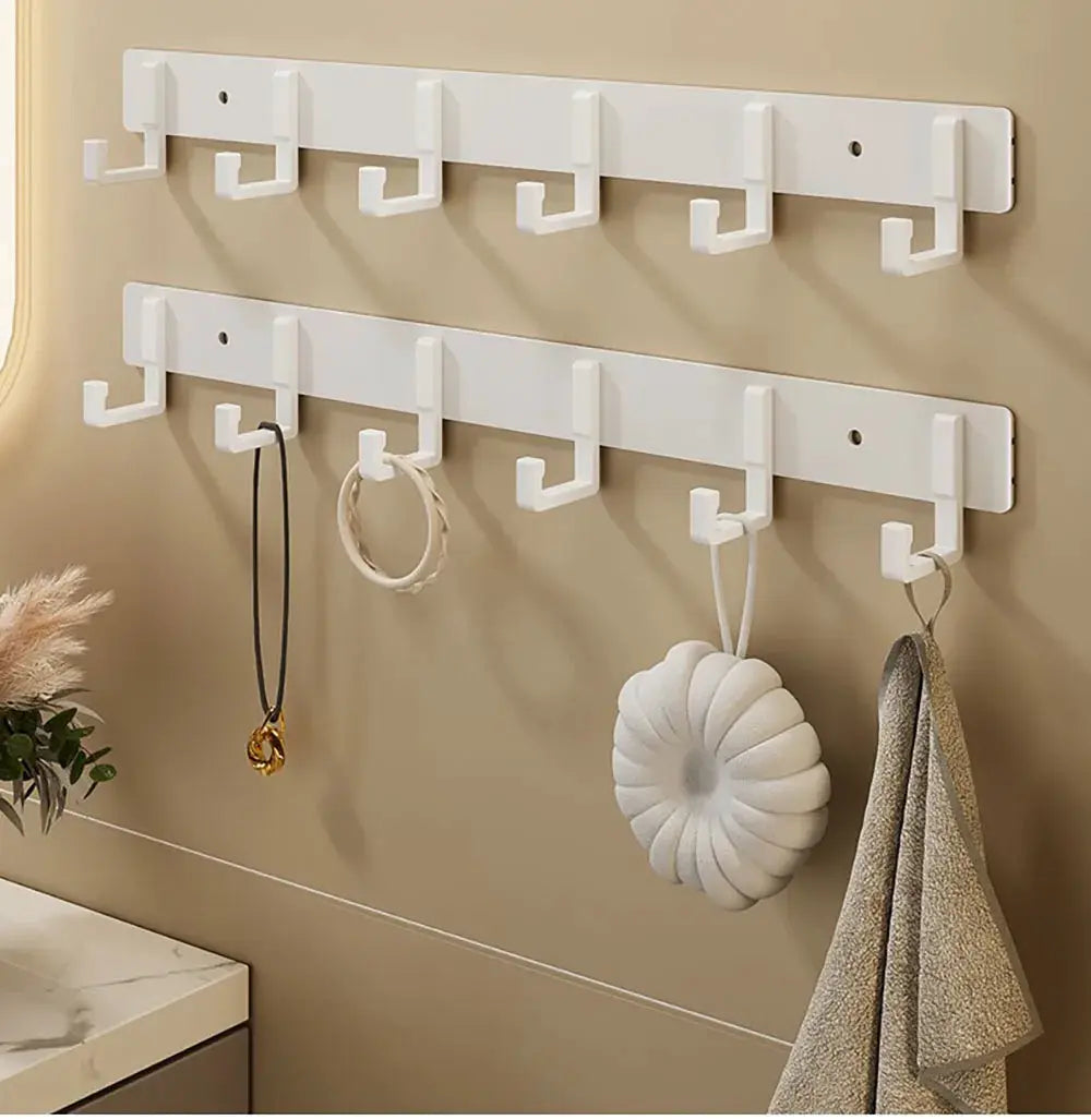 Simples Market white punch-free wall hook rails with twelve hooks total for kitchen and bathroom storage