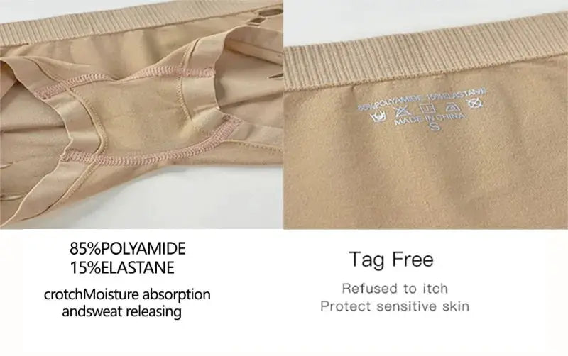 Beige seamless sports underpants with 85% polyamide, 15% elastane; tag-free