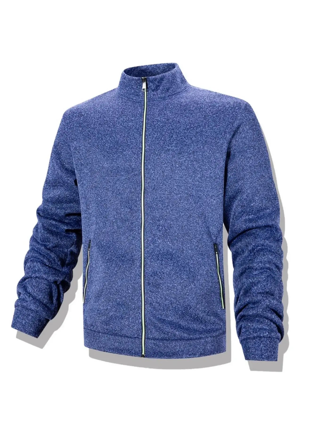 Men's blue speckled full-zip jacket with stand collar and zip pockets