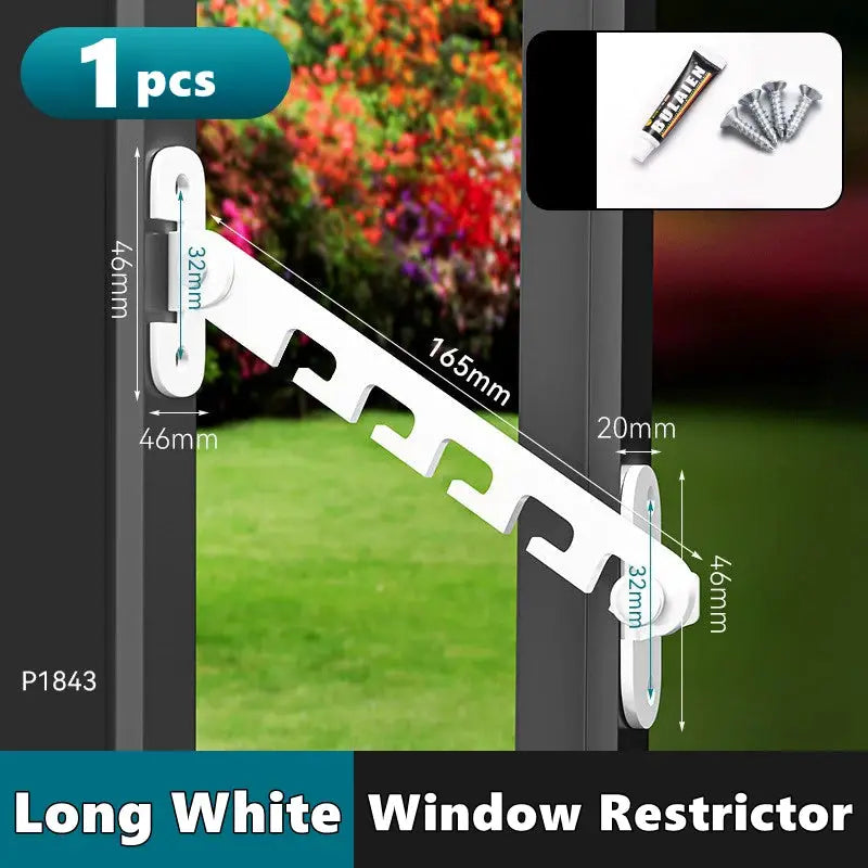 Simples Market long white window restrictor bar with adjustable hooks for child safety, 1 pcs